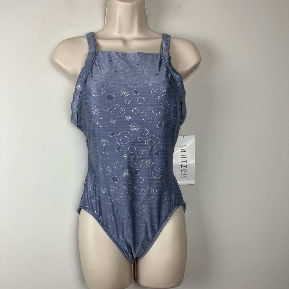 Vintage NWT Jantzen Gray Geometric One Piece Swimsuit Size 12